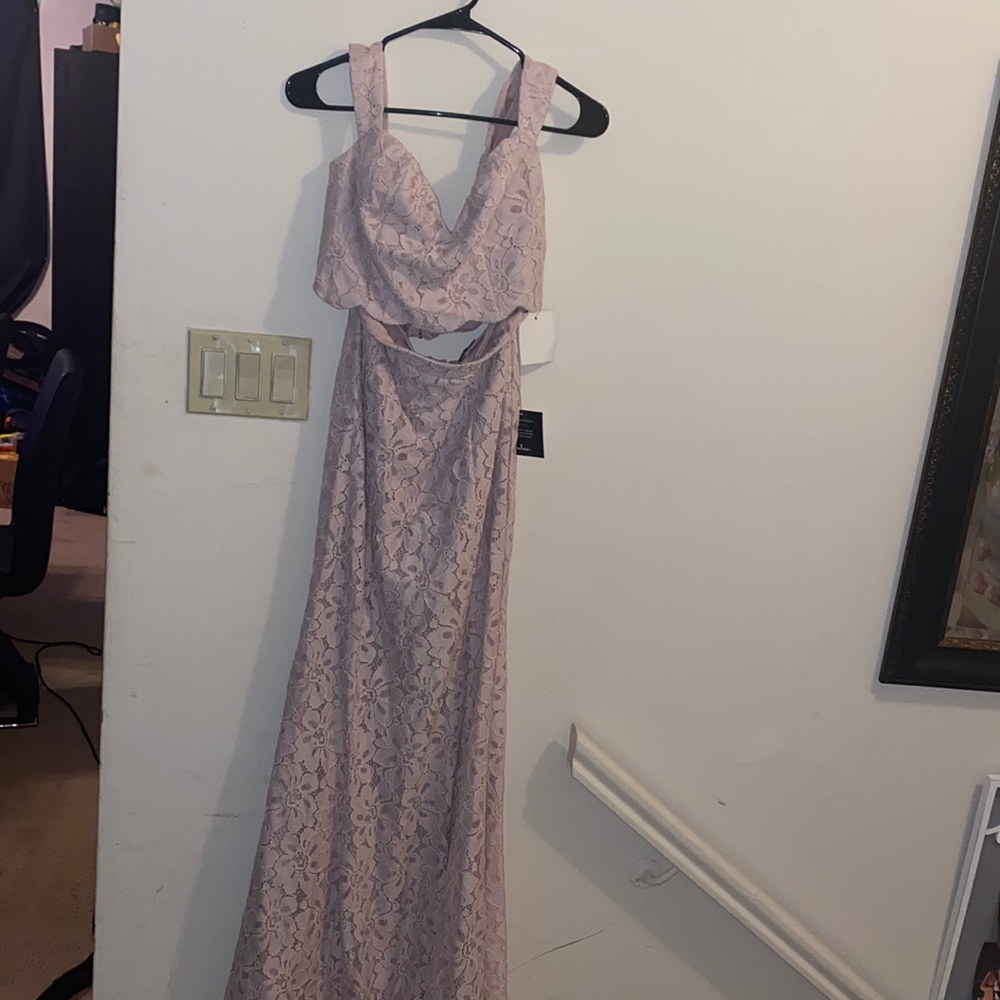 Pink colored two piece long dress